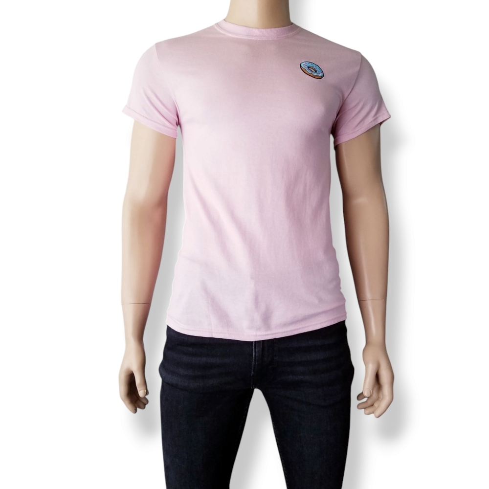 Vibes Pink Donut Patch Short Sleeve T-Shirt Size Small
